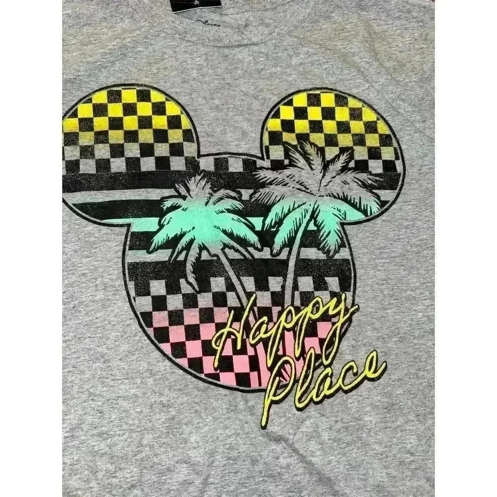 Disney Mickey Mouse Graphic Tee Unisex L Gray Retro Summer T-Shirt - Picture 2 of 3